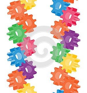 Cogwheels striped seamless pattern. Isometric varicoloured vector illustration