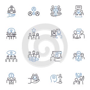 Cohesion line icons collection. Unity, Integration, Harmony, Consensus, Collaboration, Bond, Synergy vector and linear