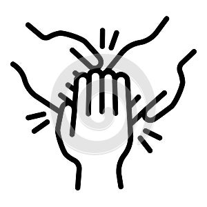 Cohesion teamwork hands icon, outline style