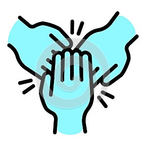 Cohesion teamwork hands icon, outline style photo