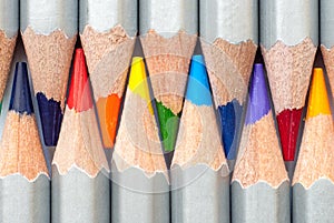 Cohesive colored pencils. Sharpened colored pencils. A stack of colored pencils. Ready to paint.