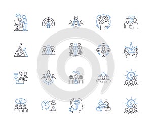 Cohesive group line icons collection. Unity, Harmony, Teamwork, Consensus, Collaboration, Solidarity, Synergy vector and