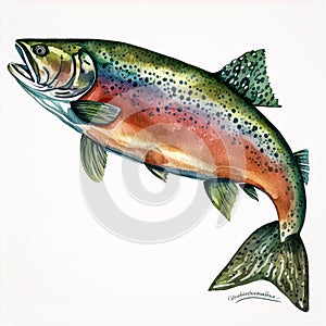 Coho Salmon fish: A Colorful Watercolor Portrait on White Background