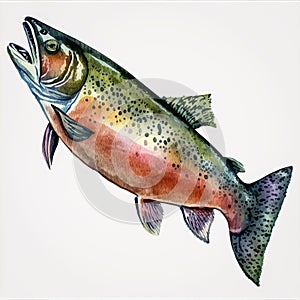 Coho Salmon in Watercolor: A Vibrant Splash of Color on a White Background Generative AI