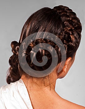 Coiffed hair round the head