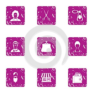 Coiffeur icons set, grunge style photo