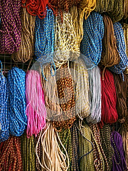 Coil of color rope. Close up of part of color rope wrapped around