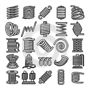 Coil icons set, outline style