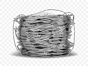 Coil of metal steel barbed wire with thorns