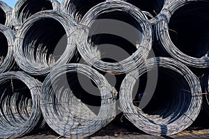 Coil of metal wire in stock for construction use