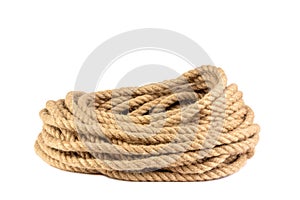 A coil of rope isolated on a white background close up.