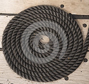 Coil of rope of sailing ship