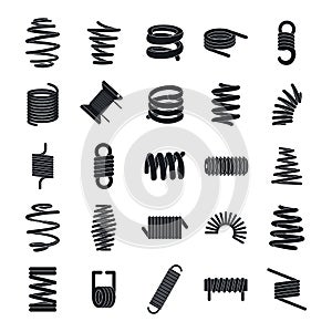 Coil spring cable icons set, simple style