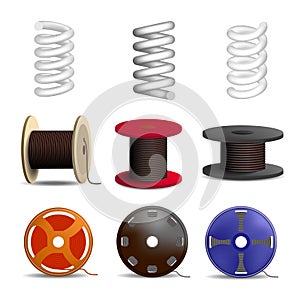 Coil spring icon set, realistic style