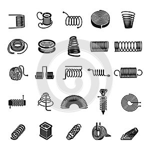 Coil spring icon set, simple style