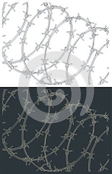 Coiled barbed wire isometric drawings close-up