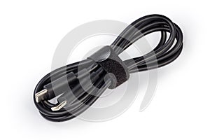 Coiled black cable USB Type-C on a white background