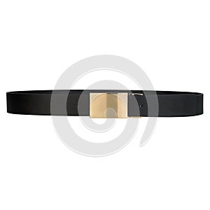 Coiled black fashion belt for men with gold buckle Isolated on a white background