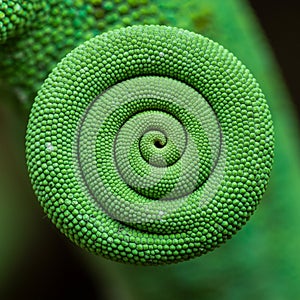 Coiled chameleon tail displaying a spiral pattern. The texture is
