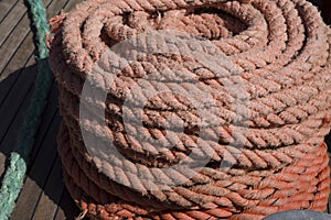 Coiled hemp rope rolles sailboat