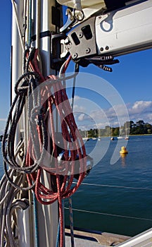 Coiled lines at base of mast