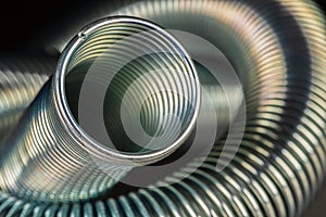 Coiled metal spring closeup