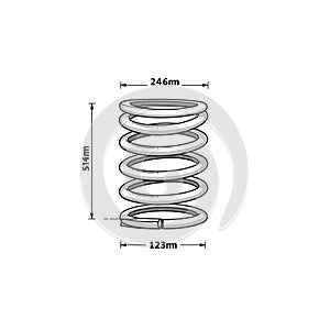Coiled metal spring illustration with dimensions, featuring a height of 514 mm, an