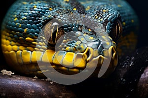 Coiled Phyton snake closeup. Generate Ai