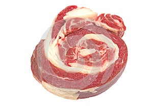 Coiled raw beef