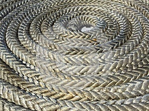 Coiled rope on ship deck