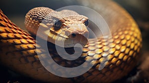 Coiled snake with a sly expression