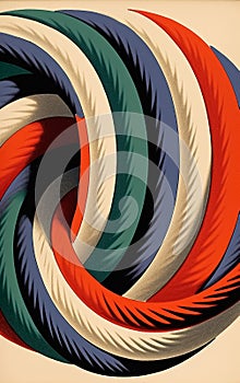 Coils of colour rope in a Cubist screen print style. Generative AI