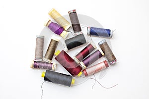 Coils of Thread, Sewing Items for Tailor Craft on White Background