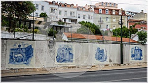 Coimbra, Portugal. Urban scenes. Asulejos on the wall photo