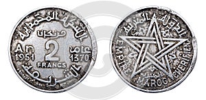 Coin 2 Francs. Kingdom of Morocco. French protectorate. 1951 year