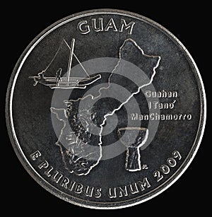 Coin 25 US cents. States and territories. Guam