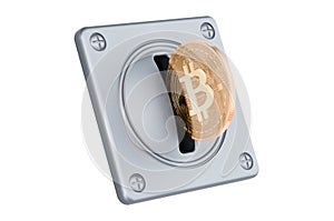 Coin Acceptor with bitcoin, 3D rendering photo