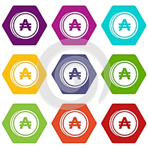 Coin austral icon set color hexahedron