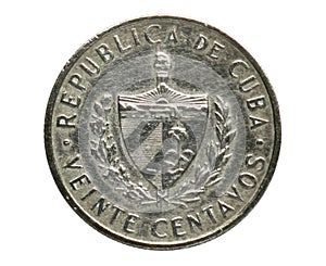 20 Centavos `Veinte` - national hero Jose Marti coin, Bank of Cuba photo