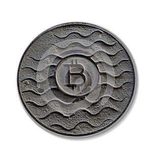 Coin bitcoin is rusty. Isolated On White