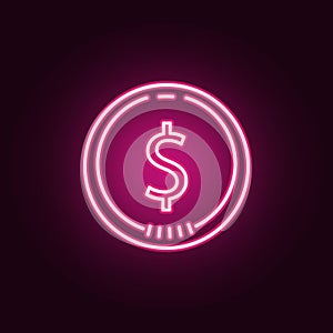 coin cent neon icon. Elements of Banking set. Simple icon for websites, web design, mobile app, info graphics
