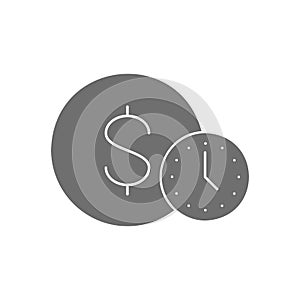 Coin with clock, easy instant credit, loan payment, fast money grey fill icon. Finance, payment, invest finance symbol