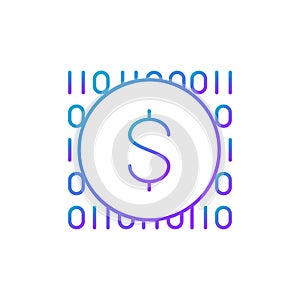 Coin with code, digital money, e-money, mobile payment gradient lineal icon. Finance, payment, invest finance symbol