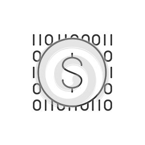Coin with code, digital money, e-money, mobile payment lineal icon. Finance, payment, invest finance symbol design.