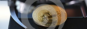 Coin crypto currency bitcoin lies on the