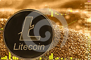 Coin cryptocurrency ltc litecoin on golden chart. photo