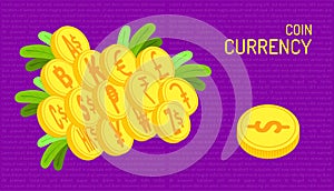 The coin currency. beautiful color purple background.  illustration eps10