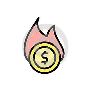 coin dollar fire icon. Simple color with outline vector elements of bankruptcy icons for ui and ux, website or mobile application
