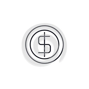 Coin dollar, money, finance, currency thin line icon. Linear vector symbol