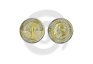 The coin of fifty kurush, half of one Turkish Lira